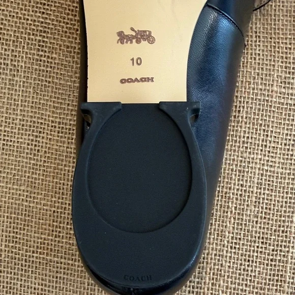 Coach Black Leather Flats with Gold Accents, Never worn, size 10 - Picture 3 of 5